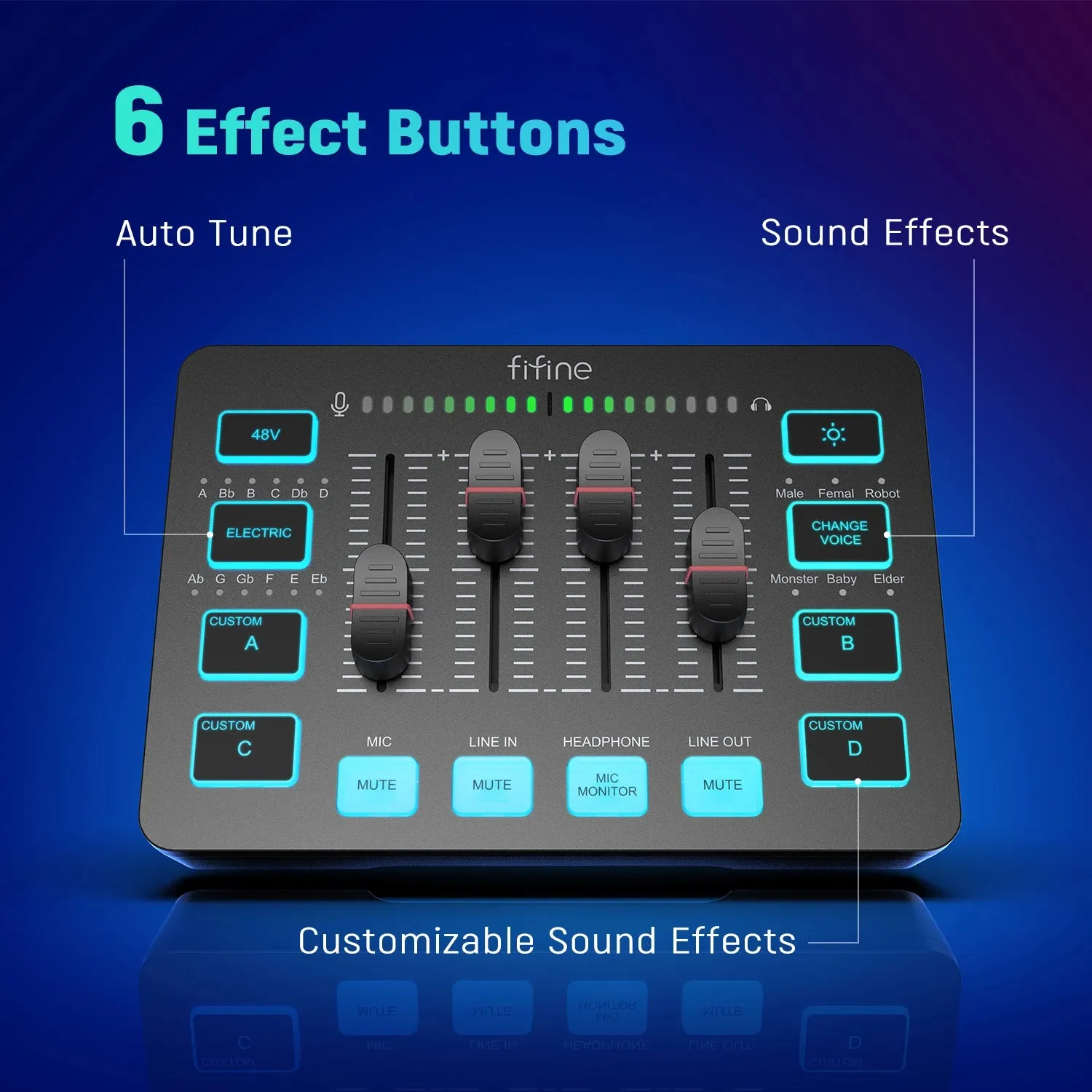 FIFINE 4-Channel RGB Gaming Audio Mixer with XLR Mic Interface