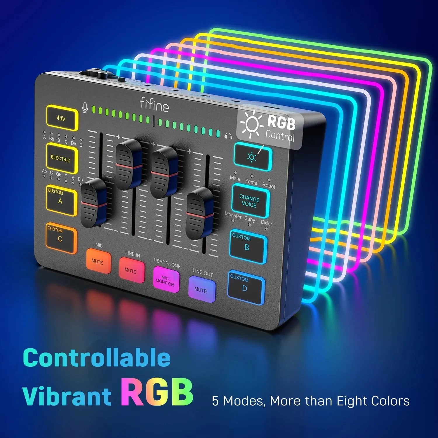 FIFINE 4-Channel RGB Gaming Audio Mixer with XLR Mic Interface