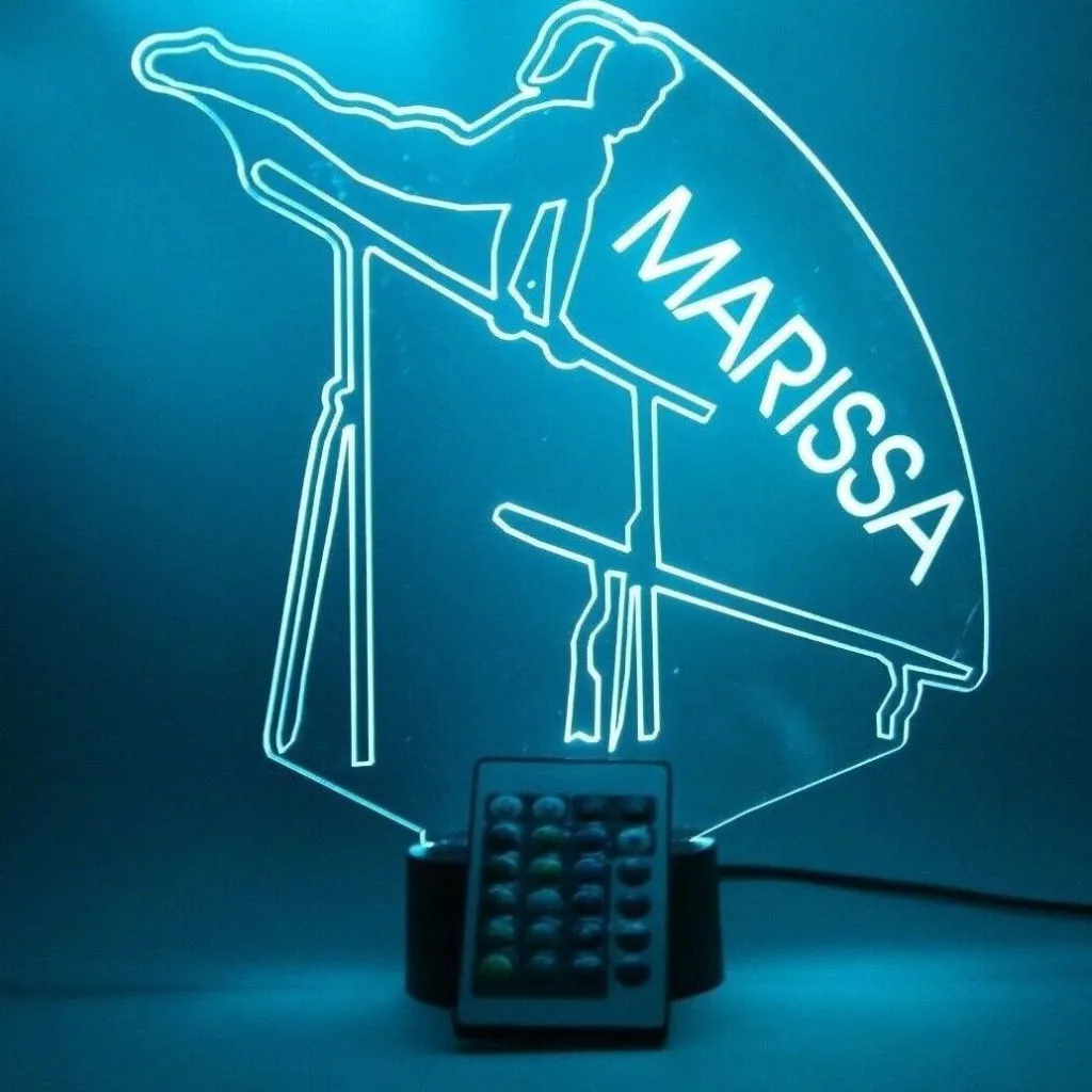 Girl Gymnast Uneven Bars, Sports LED Tabletop Night Light Up Lamp, 16 Color options with Remote