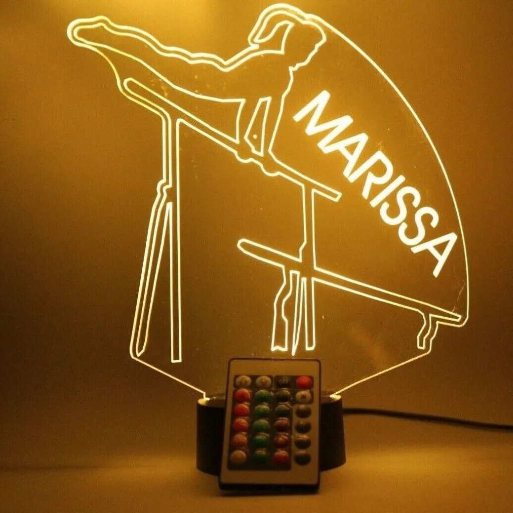 Girl Gymnast Uneven Bars, Sports LED Tabletop Night Light Up Lamp, 16 Color options with Remote