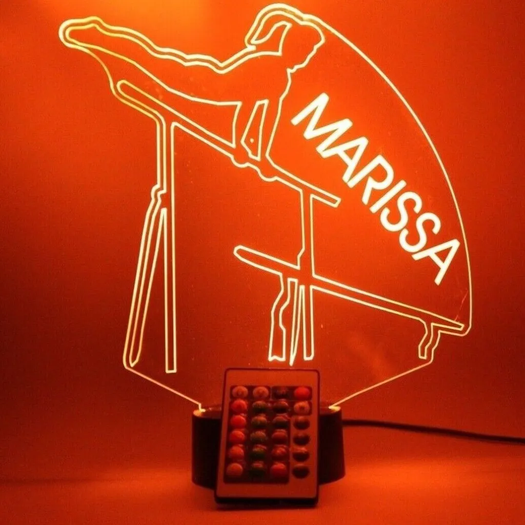 Girl Gymnast Uneven Bars, Sports LED Tabletop Night Light Up Lamp, 16 Color options with Remote