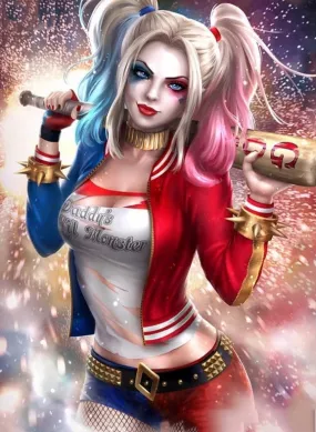 Harley Quinn - Cartoon SuperHero Diamond Painting, Full Square/Round Rhinestones