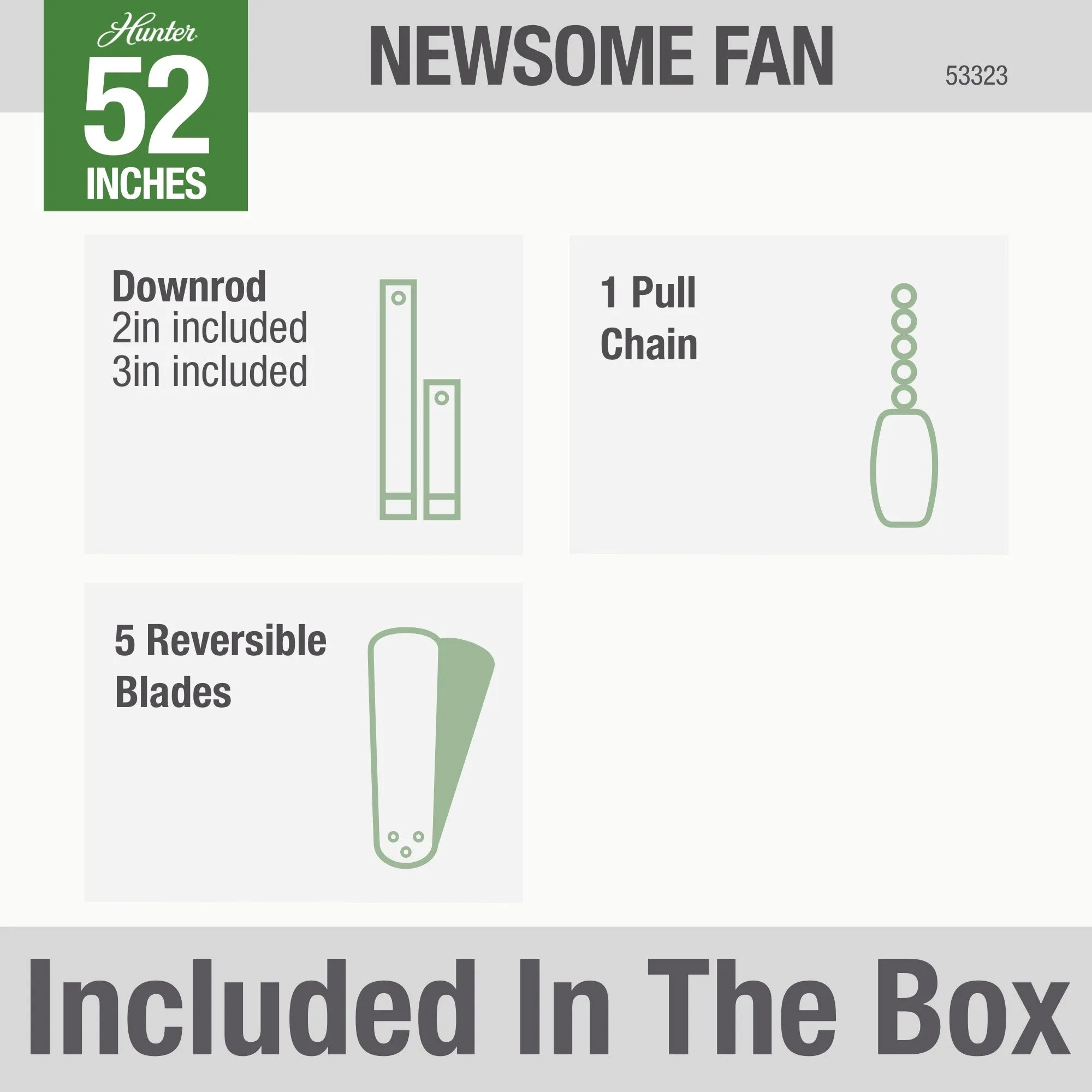 Hunter 52 inch Newsome Damp Rated Ceiling Fan and Pull Chain