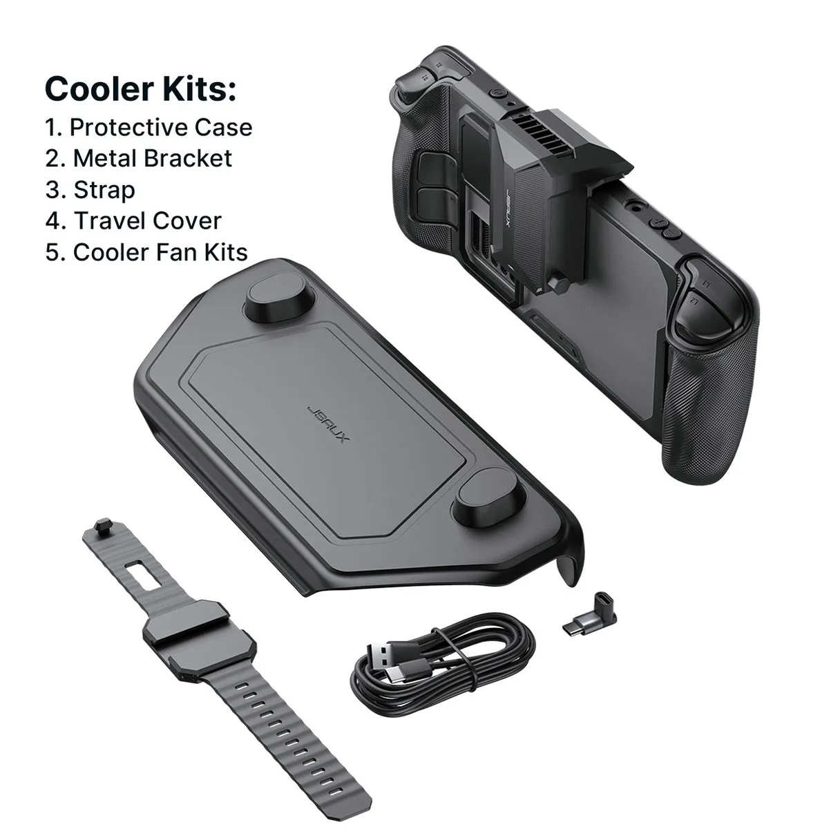 JSAUX ModCase for Steam Deck/ Steam Deck OLED (Black) (PC0104) (Basic Set, Cooler Kit, Hub Kit, Power Bank Kit)