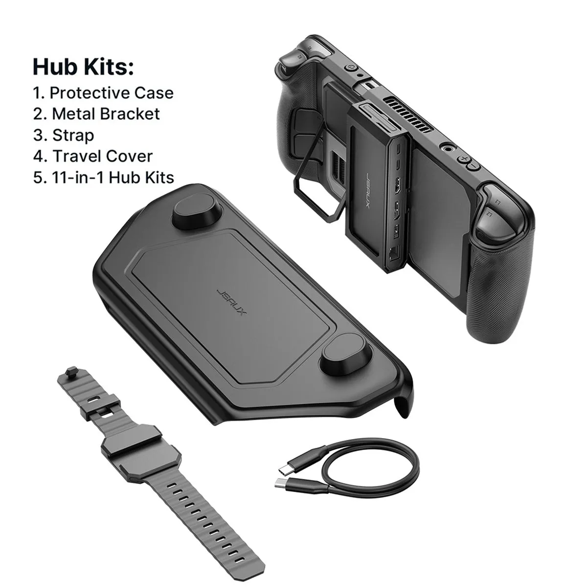 JSAUX ModCase for Steam Deck/ Steam Deck OLED (Black) (PC0104) (Basic Set, Cooler Kit, Hub Kit, Power Bank Kit)