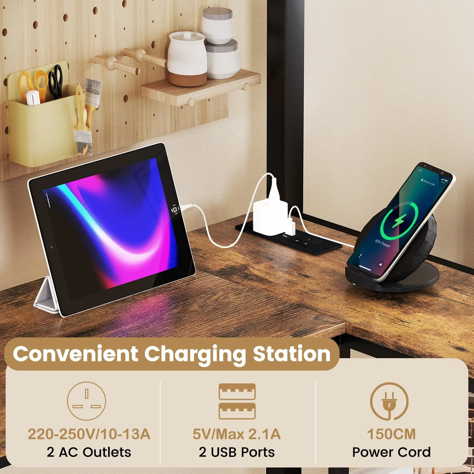 Loft Single Platform Bed with Desk LED Charging Station and Storage