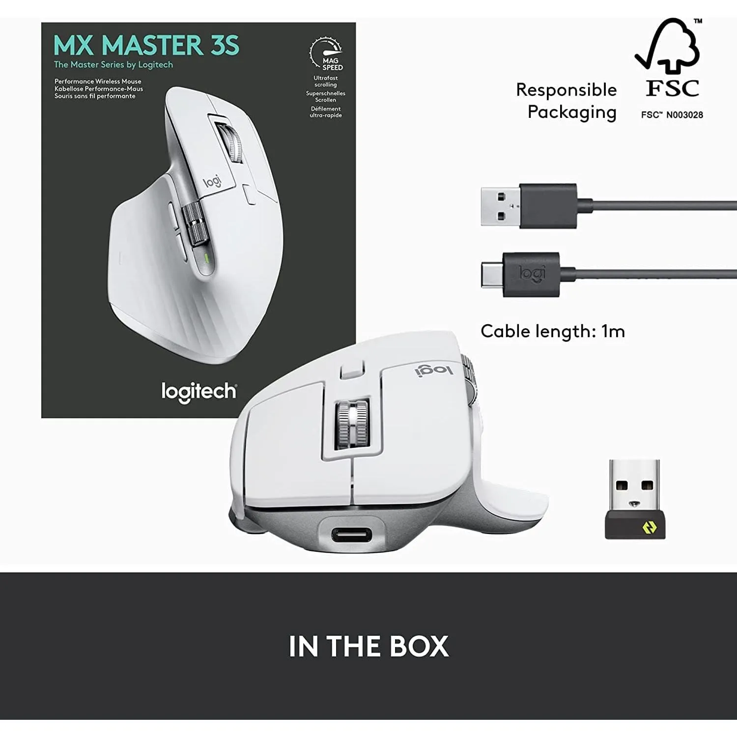 Logitech MX Master 3S Wireless Mouse - 8K DPI, Track on Glass, Quiet Clicks, USB-C, Bluetooth, Multi-OS Compatibility - Grey