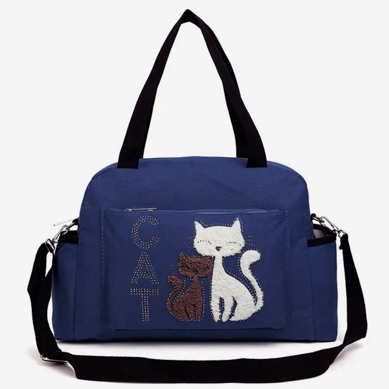 Multifunctional Cat Printing Canvas Handbag