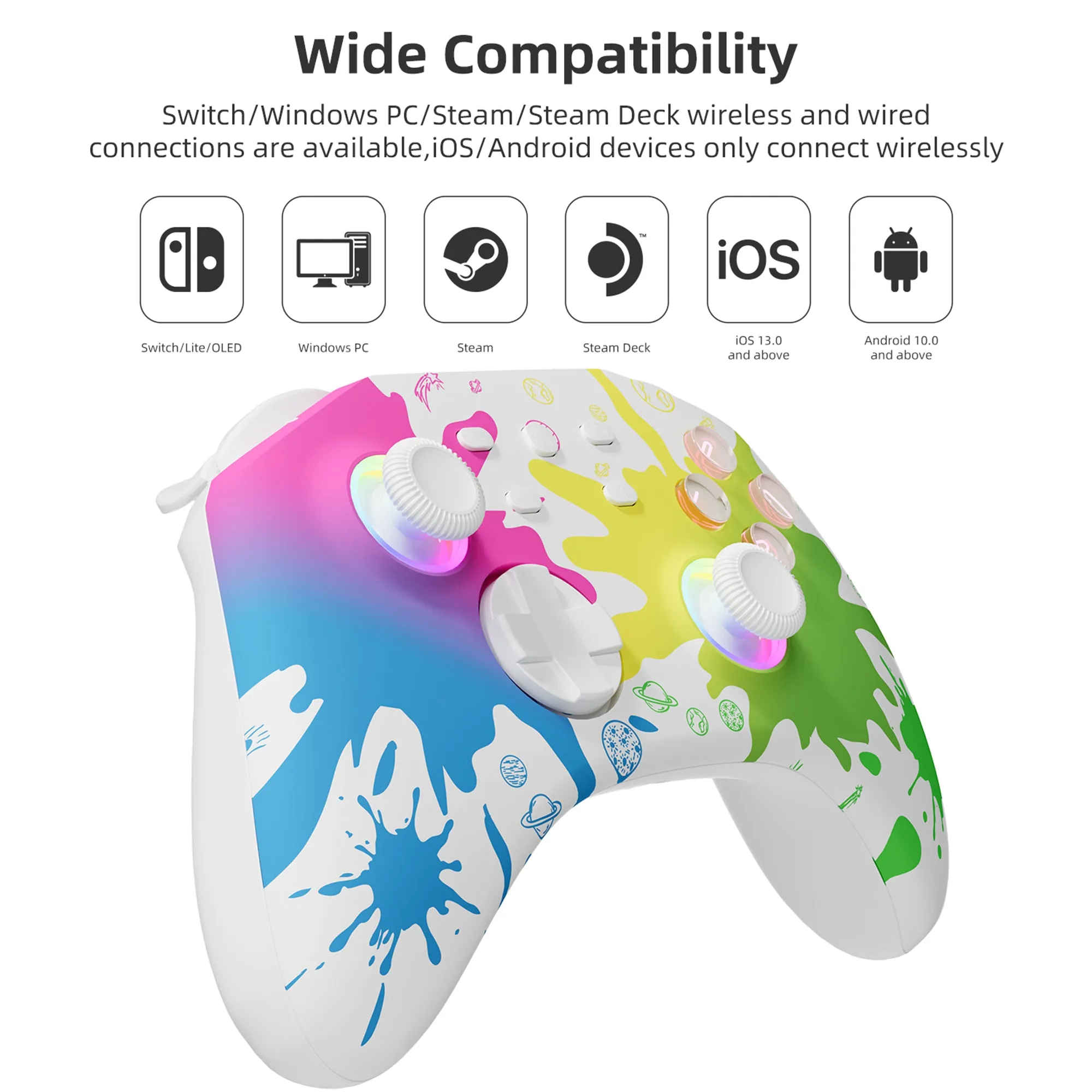 Mytrix Splashy Wireless Pro RGB Controller with Programmable Back Buttons and Turbo, for Nintendo Switch, PC, Android & iOS