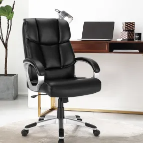 NNECW Height Adjustable Leather Executive Chair with Padded Armrest for Office