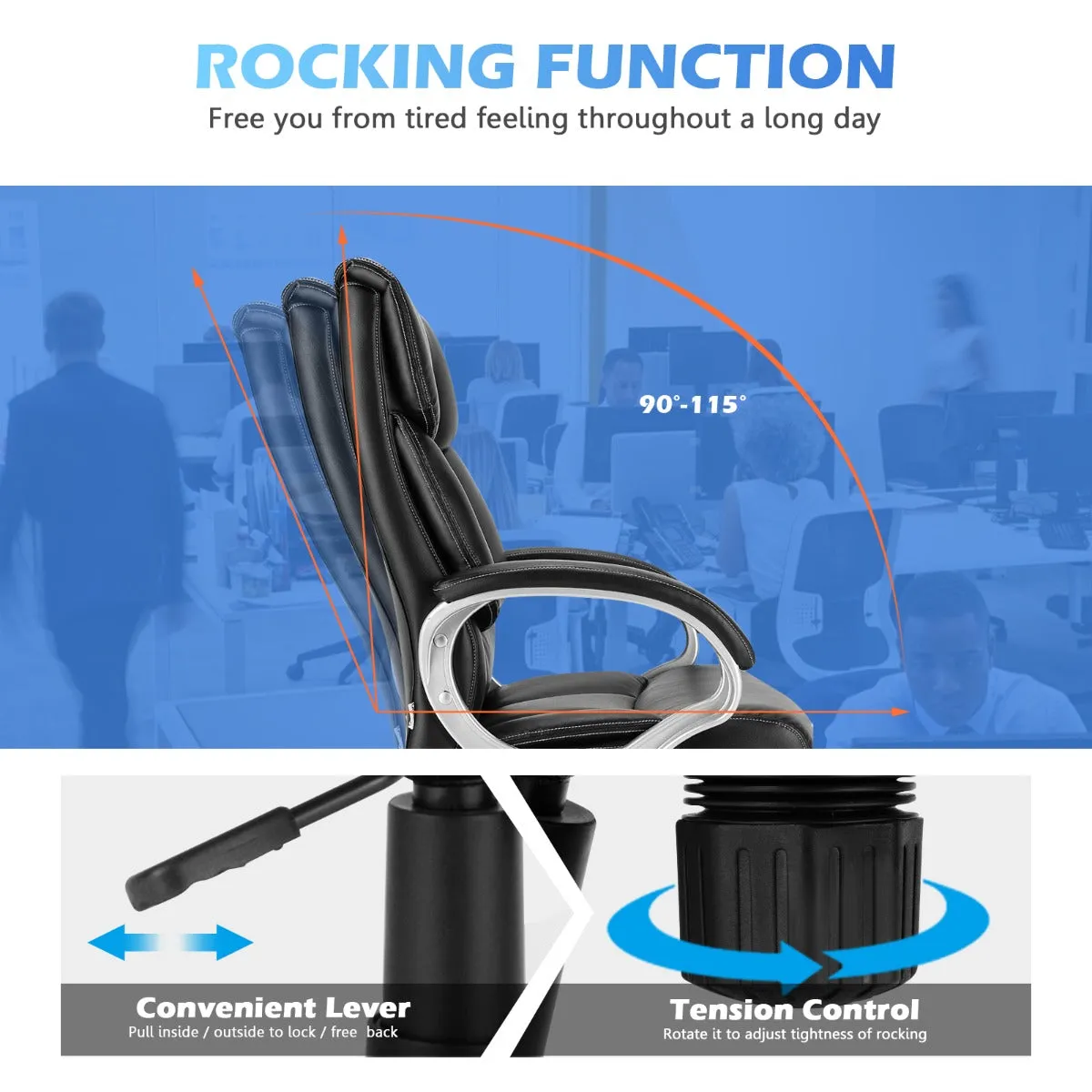 NNECW Height Adjustable Leather Executive Chair with Padded Armrest for Office