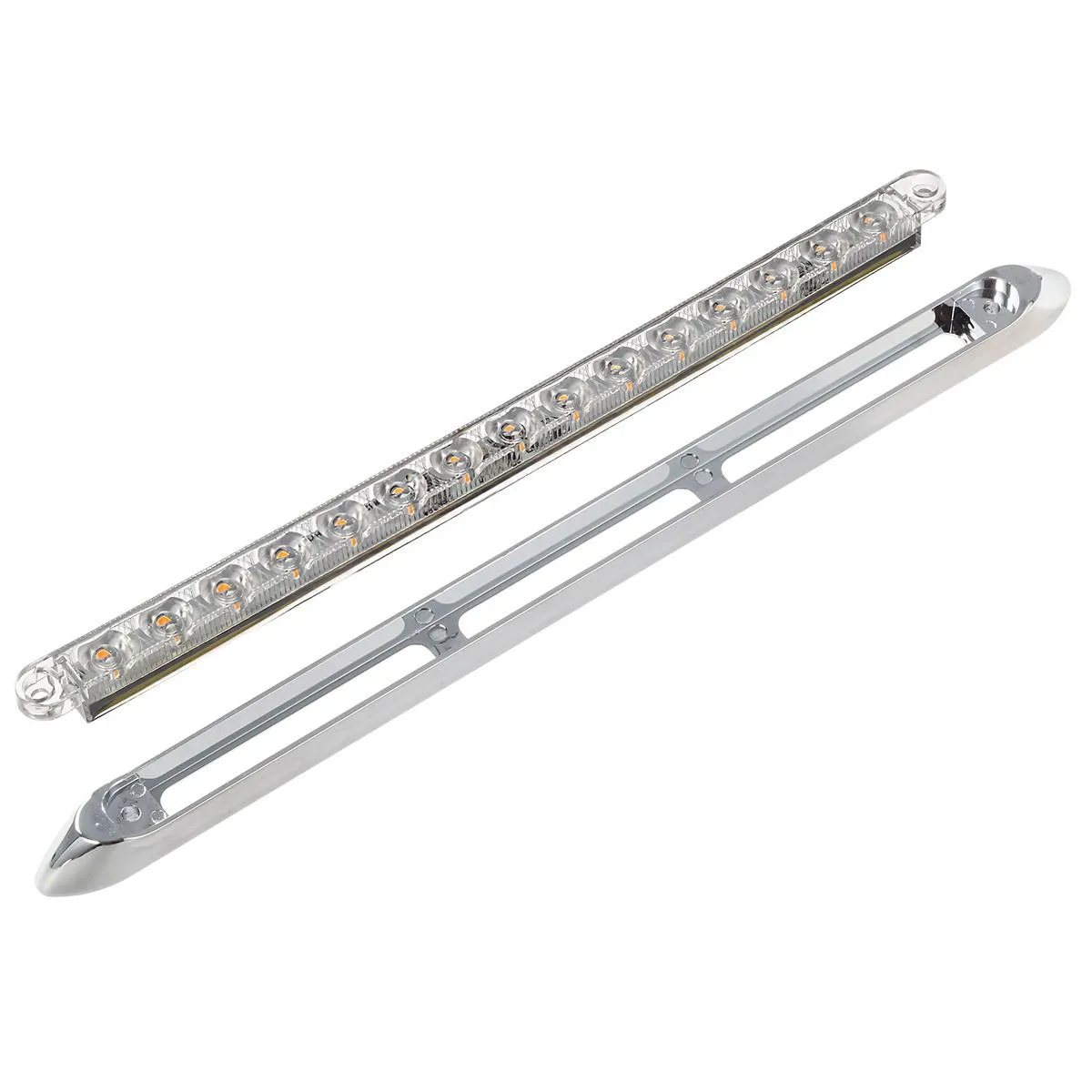 Partsam 2Pcs 12inch Red Led Trailer Tail Light Bar 15-2835-SMD Clear Lens w Chrome Bezel Waterproof Sealed Thin Stop/Turn/Tail ID Marker Third 3rd Brake Tail Light Bar for Truck Trailer RV Surface Mount