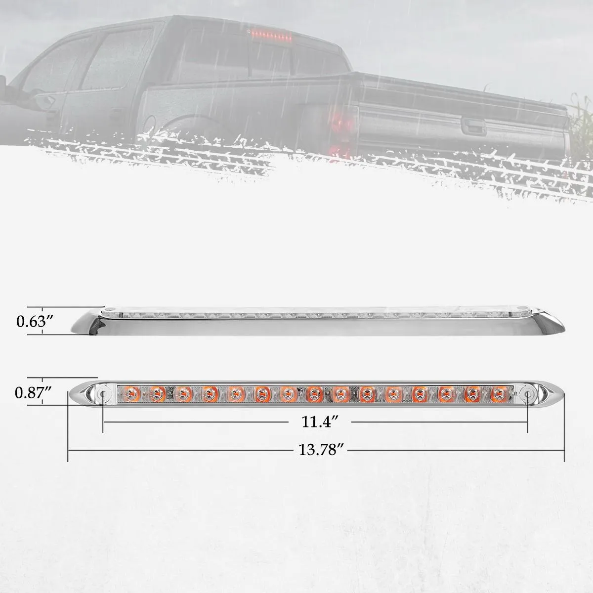 Partsam 2Pcs 12inch Red Led Trailer Tail Light Bar 15-2835-SMD Clear Lens w Chrome Bezel Waterproof Sealed Thin Stop/Turn/Tail ID Marker Third 3rd Brake Tail Light Bar for Truck Trailer RV Surface Mount