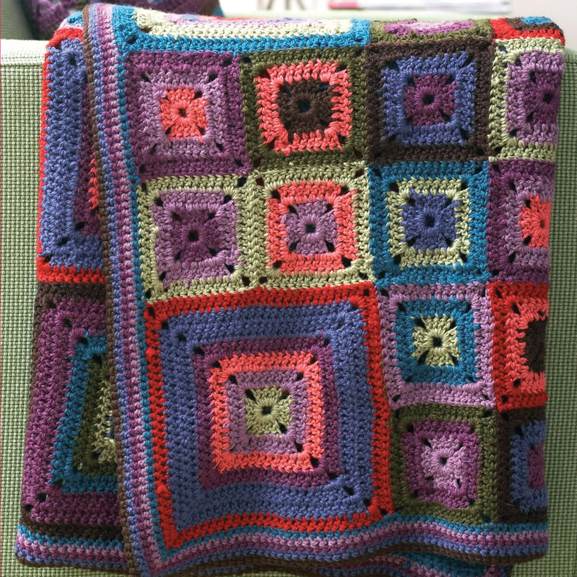 Patons Bright Squares Crochet Blanket & Pillow Set