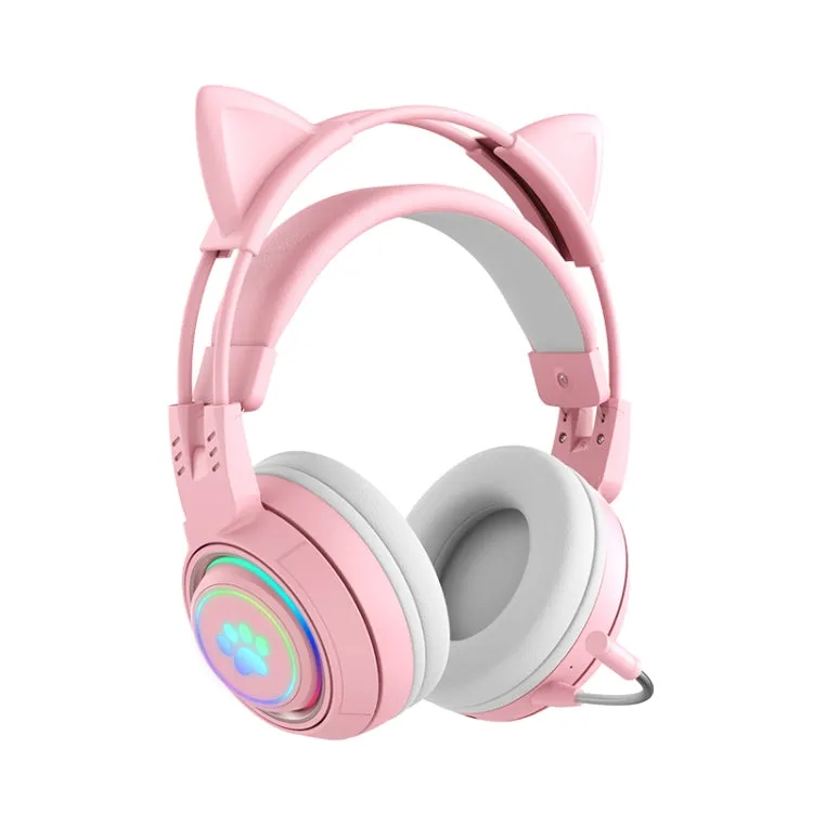 Playful Cat Ear RGB Wireless Stereo Headphones with Detachable Mic and Bluetooth Connectivity
