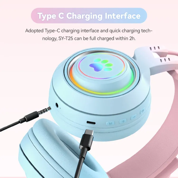 Playful Cat Ear RGB Wireless Stereo Headphones with Detachable Mic and Bluetooth Connectivity