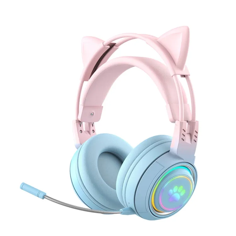 Playful Cat Ear RGB Wireless Stereo Headphones with Detachable Mic and Bluetooth Connectivity