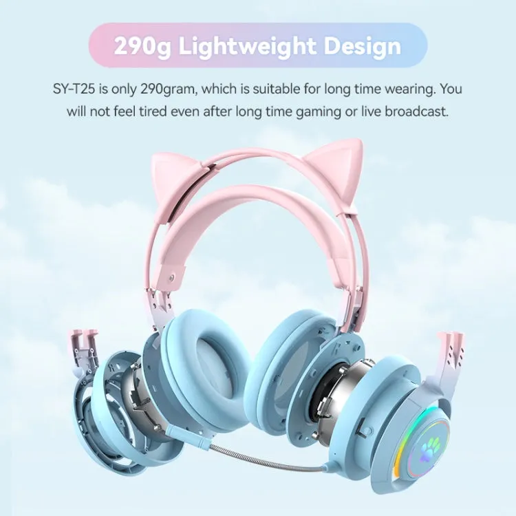 Playful Cat Ear RGB Wireless Stereo Headphones with Detachable Mic and Bluetooth Connectivity
