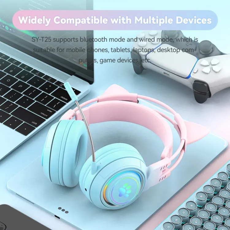 Playful Cat Ear RGB Wireless Stereo Headphones with Detachable Mic and Bluetooth Connectivity