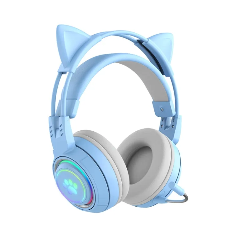 Playful Cat Ear RGB Wireless Stereo Headphones with Detachable Mic and Bluetooth Connectivity