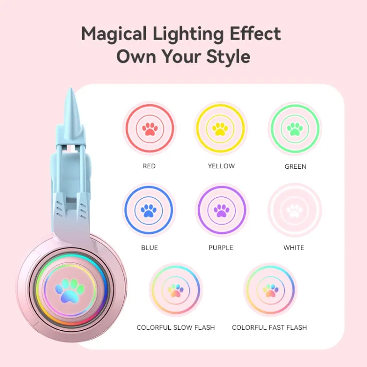 Playful Cat Ear RGB Wireless Stereo Headphones with Detachable Mic and Bluetooth Connectivity