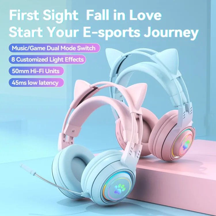 Playful Cat Ear RGB Wireless Stereo Headphones with Detachable Mic and Bluetooth Connectivity