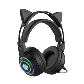 Playful Cat Ear RGB Wireless Stereo Headphones with Detachable Mic and Bluetooth Connectivity