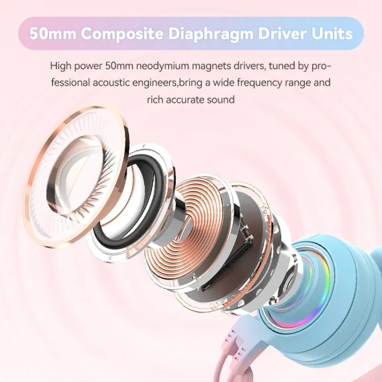Playful Cat Ear RGB Wireless Stereo Headphones with Detachable Mic and Bluetooth Connectivity