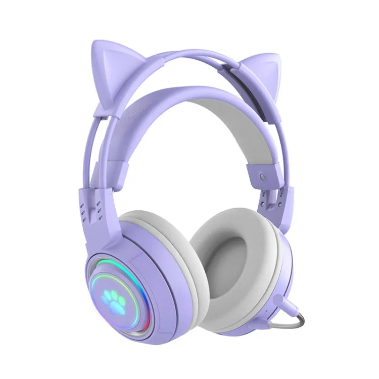 Playful Cat Ear RGB Wireless Stereo Headphones with Detachable Mic and Bluetooth Connectivity