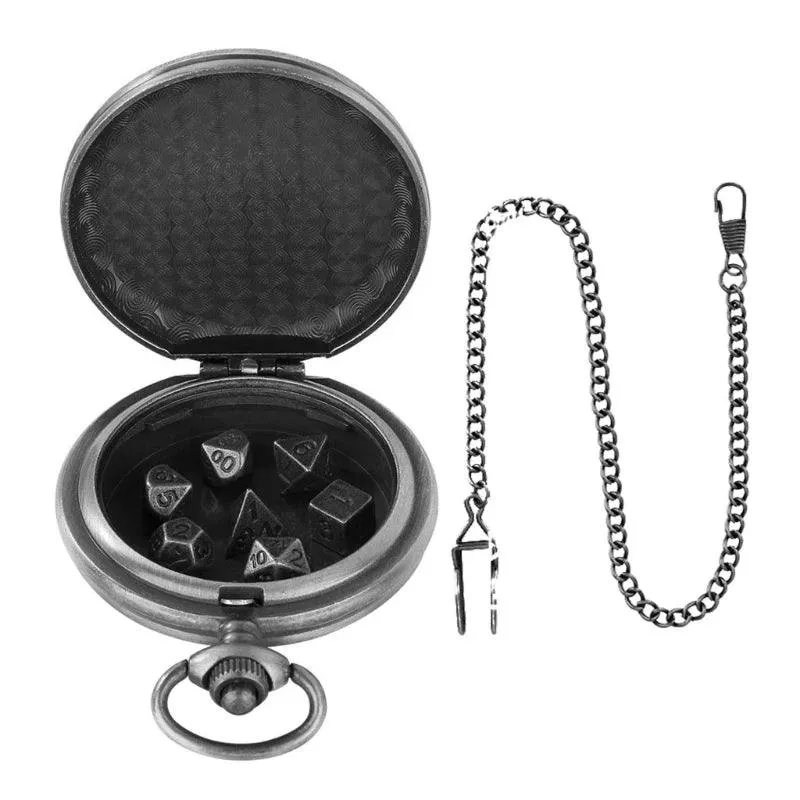 Pocket Watch And Mini Dice, Metal With Carved Wood