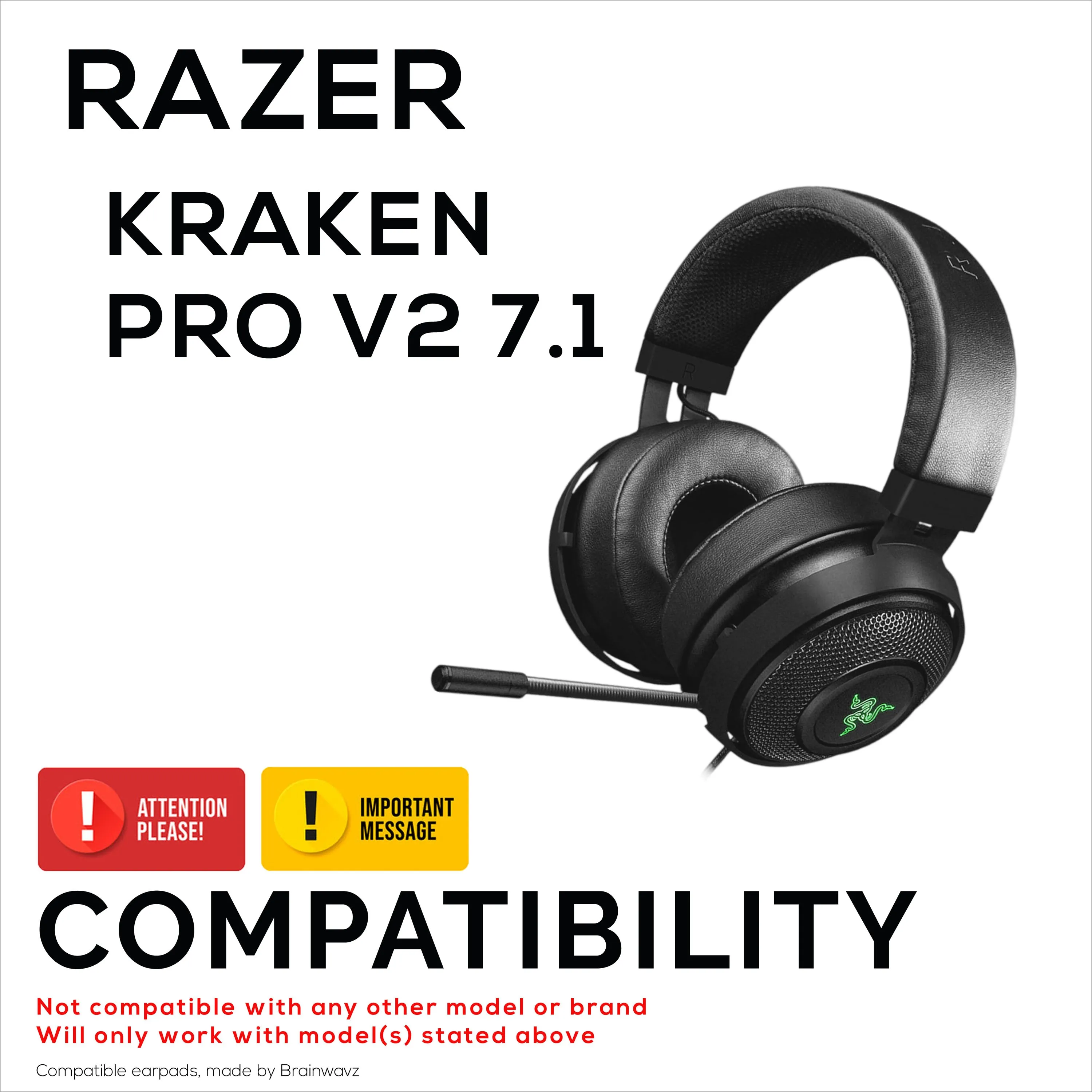 PU Leather Earpads for Razer Kraken PRO V2 7.1 Gaming Headphones, PU Leather, Memory Foam