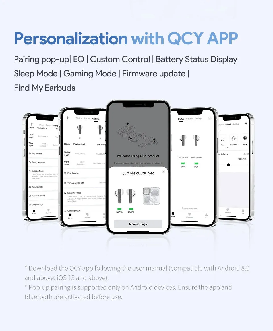QCY MeloBuds Neo Wireless Earphones LED Power Digital Display TWS Earbuds Bluetooth 5.3 Transparent Dual-Connection Headset