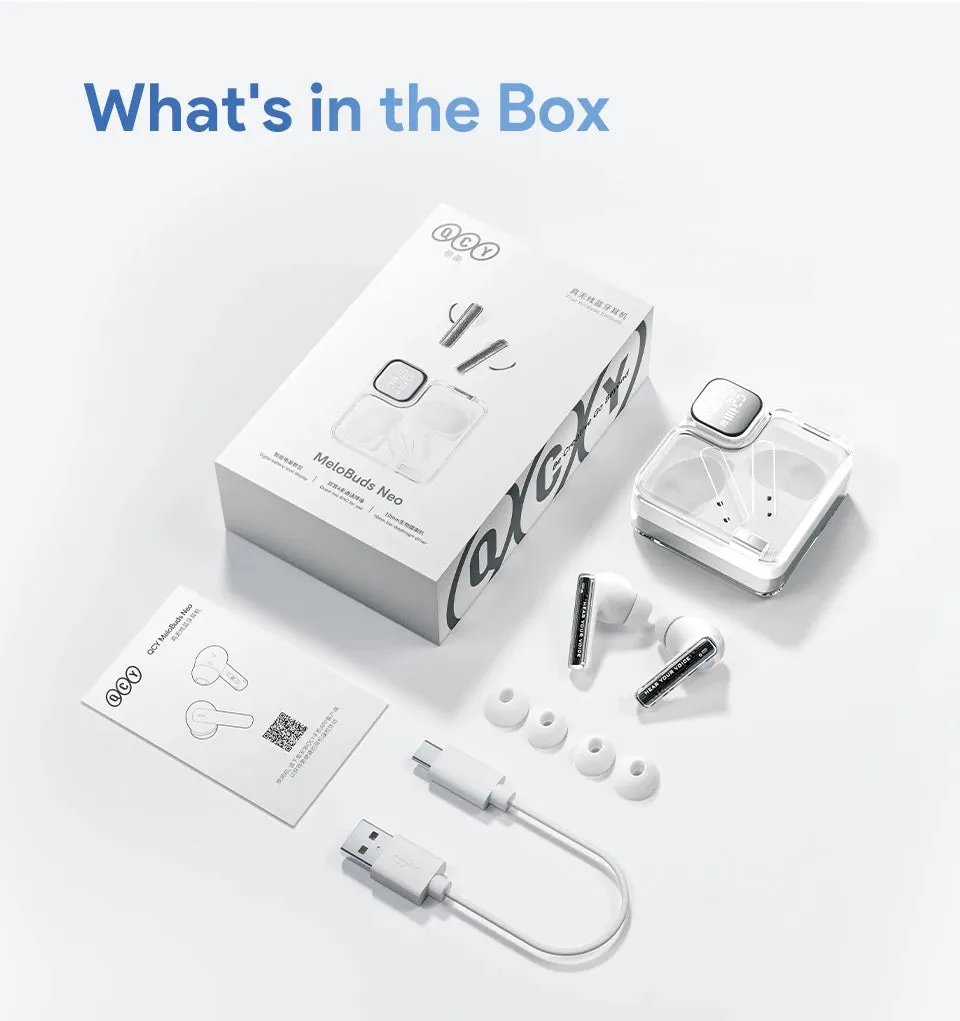 QCY MeloBuds Neo Wireless Earphones LED Power Digital Display TWS Earbuds Bluetooth 5.3 Transparent Dual-Connection Headset