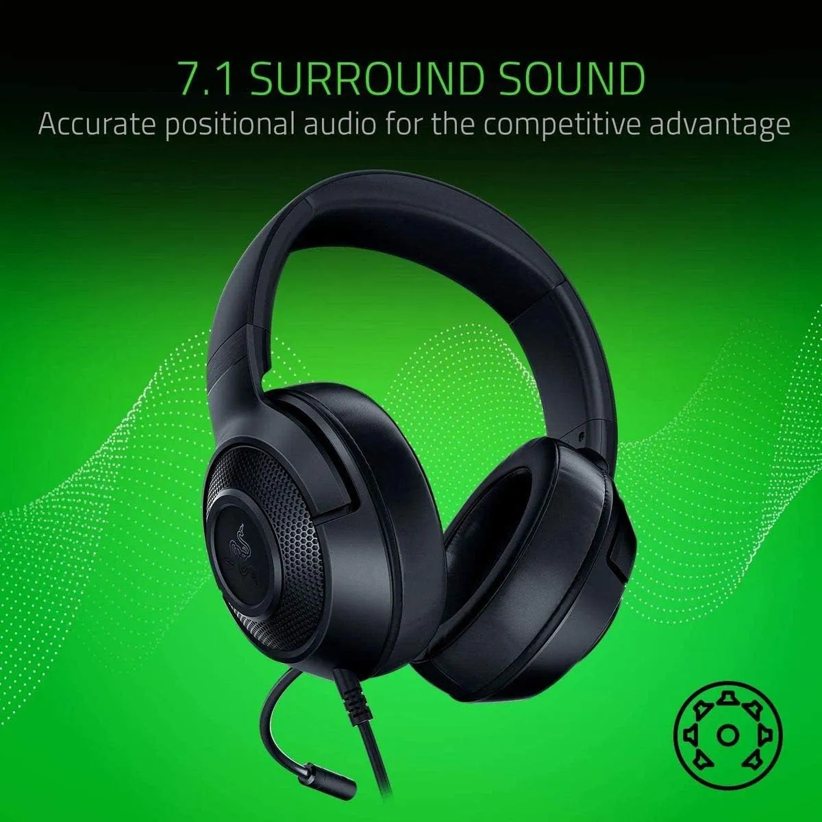 Razer Kraken X Lite Ultralight Wired Gaming Headset with Immersive 7.1 Surround Sound, Bendable Cardioid Microphone