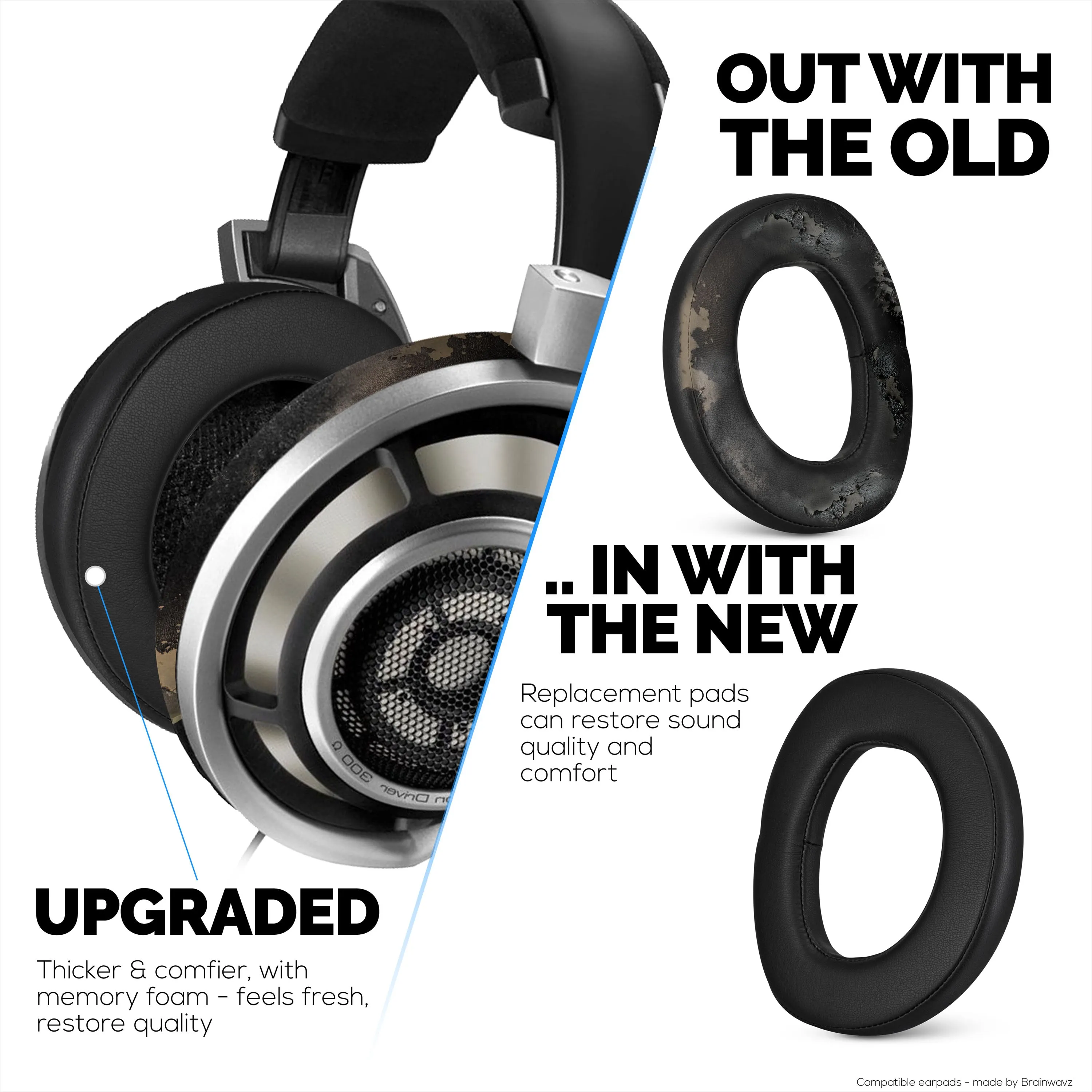 Replacement Earpads for Sennheiser HD800 & H800S Gaming Headphones, PU Leather, Memory Foam Extra Comfort, Upgraded, Durable & Long Lasting