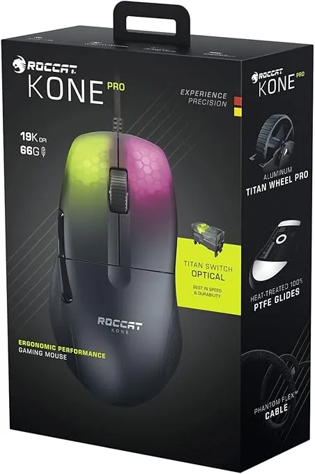 ROCCAT KONE Pro Lightweight Ergonomic Optical Performance Gaming Mouse with RGB Lighting, Black,ROC-11-400-01