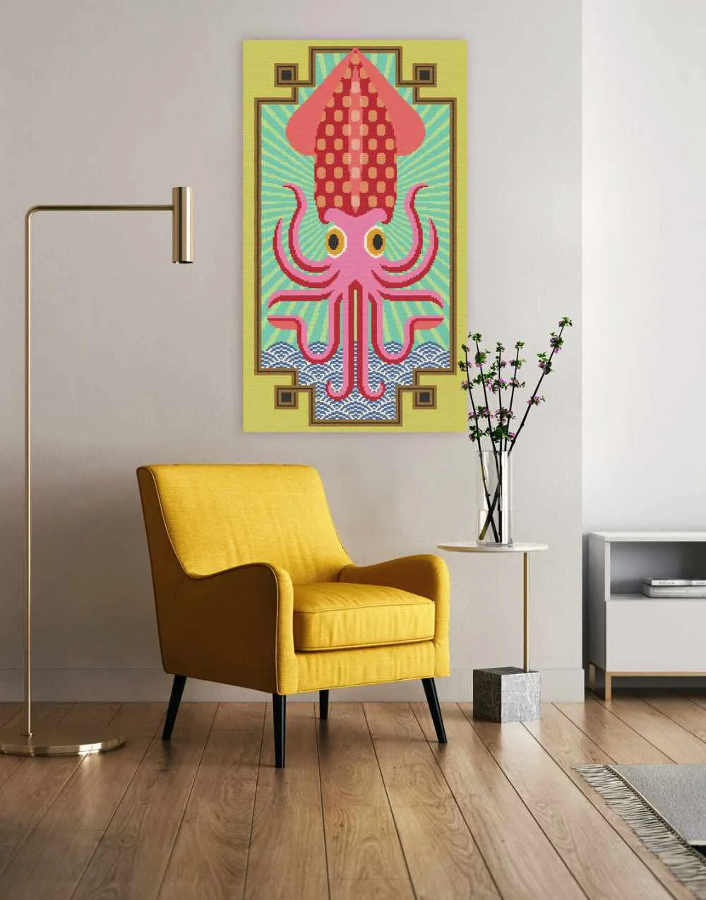 Ruby the Giant Squid Wall Hanging Counted Cross Stitch Kit, Emily Peacock