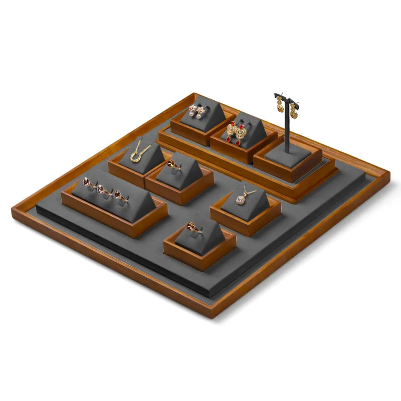 Solid Wood Dark Gray Microfiber Window Counter Jewelry Display Props TT026