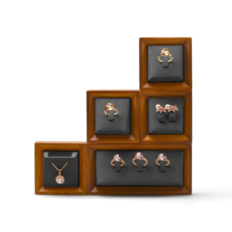 Solid Wood Dark Gray Microfiber Window Counter Jewelry Display Props TT026