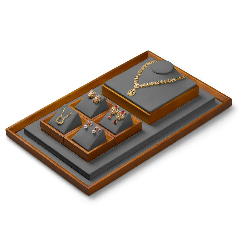 Solid Wood Dark Gray Microfiber Window Counter Jewelry Display Props TT026