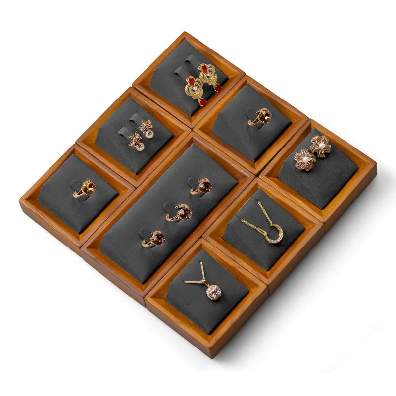Solid Wood Dark Gray Microfiber Window Counter Jewelry Display Props TT026