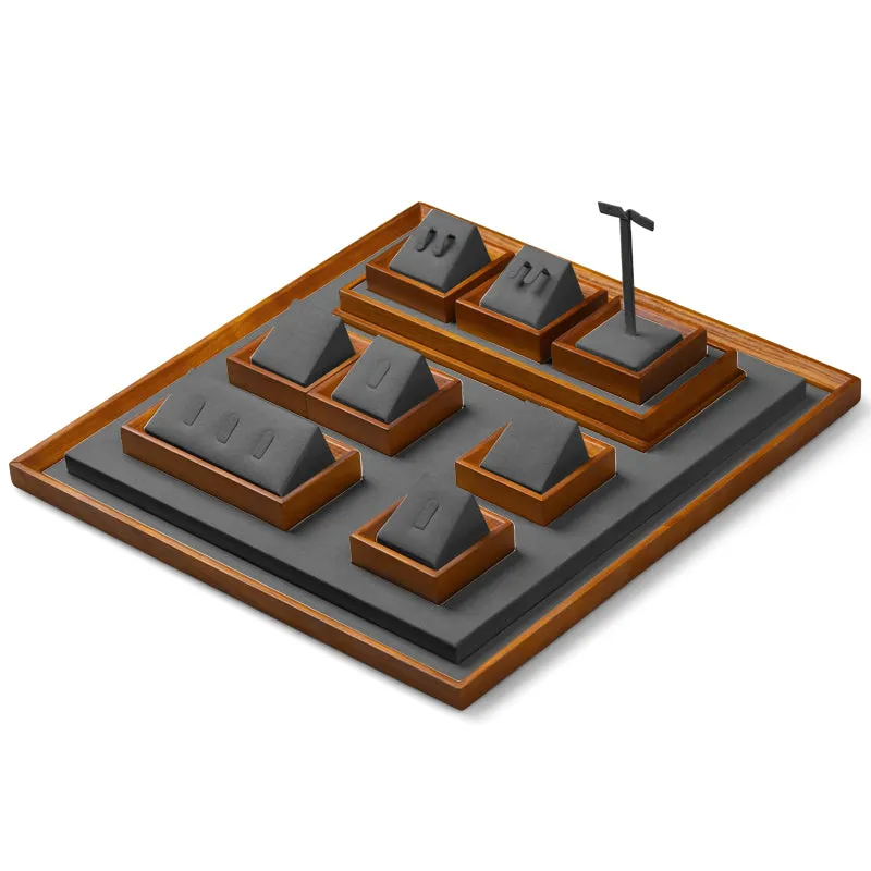 Solid Wood Dark Gray Microfiber Window Counter Jewelry Display Props TT026
