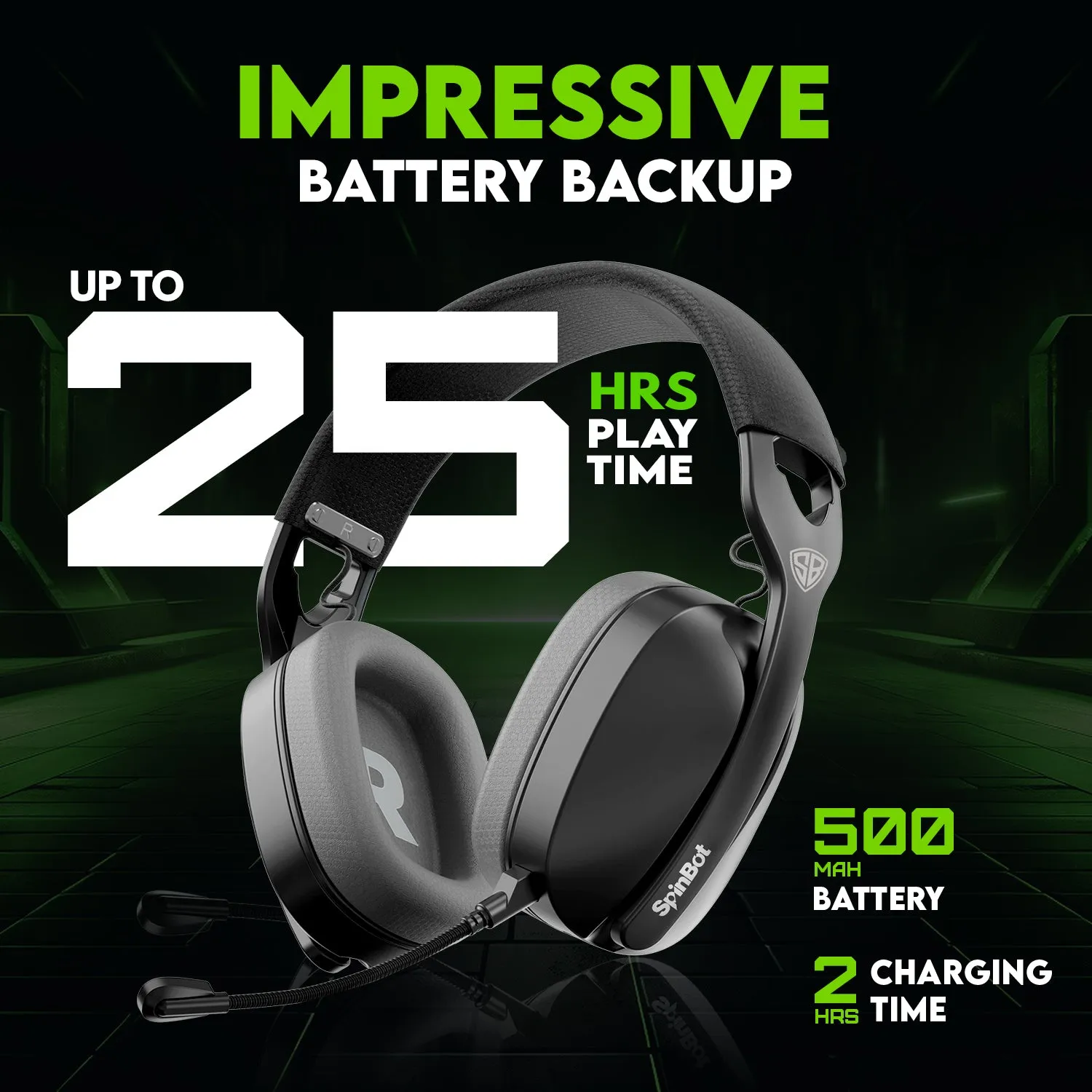 SpinBot Ranger HX500 Tri-Mode Wireless Gaming Headphones | Dual 2.4GHz   Bluetooth   Wired | Detachable Boom Mic (Black)