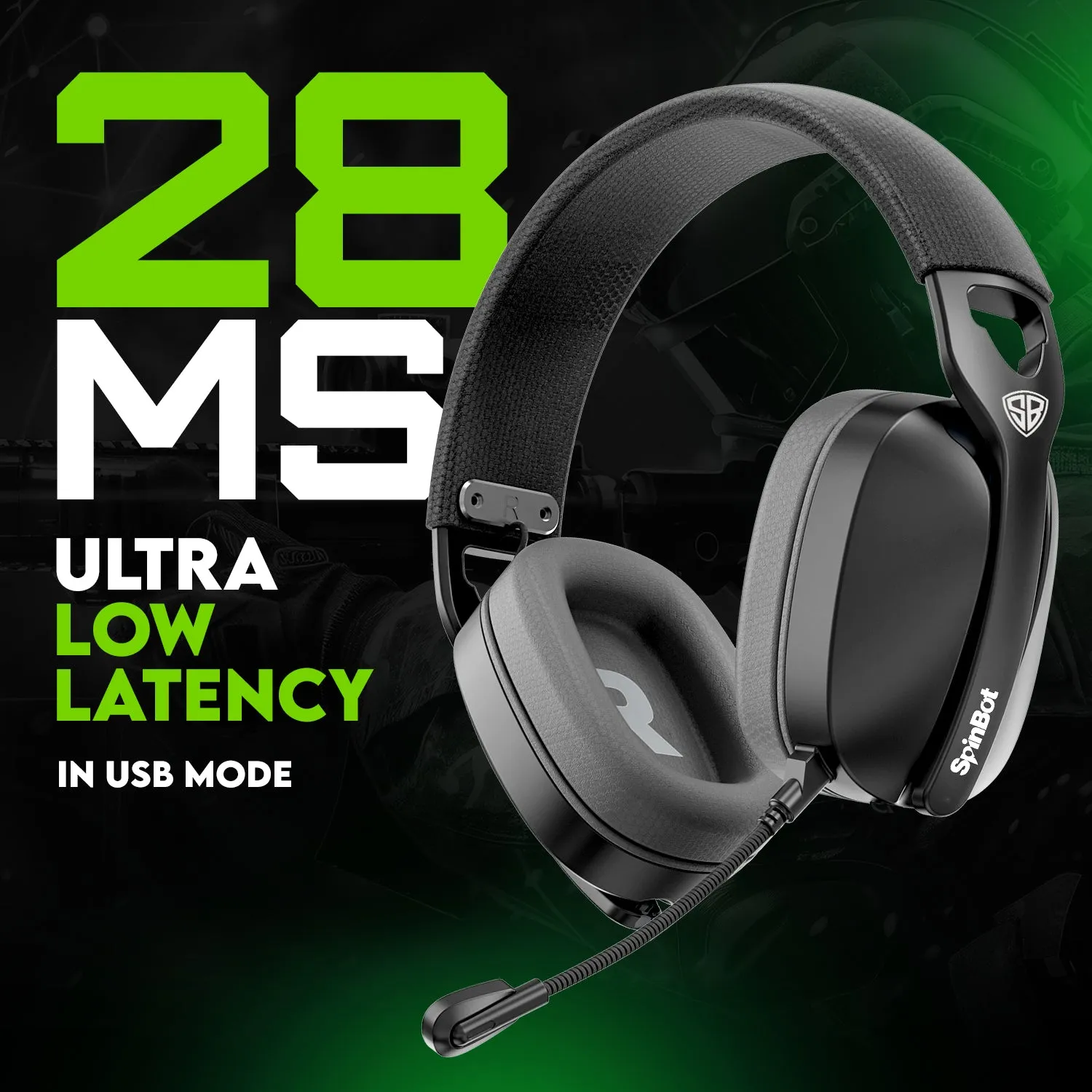 SpinBot Ranger HX500 Tri-Mode Wireless Gaming Headphones | Dual 2.4GHz   Bluetooth   Wired | Detachable Boom Mic (Black)