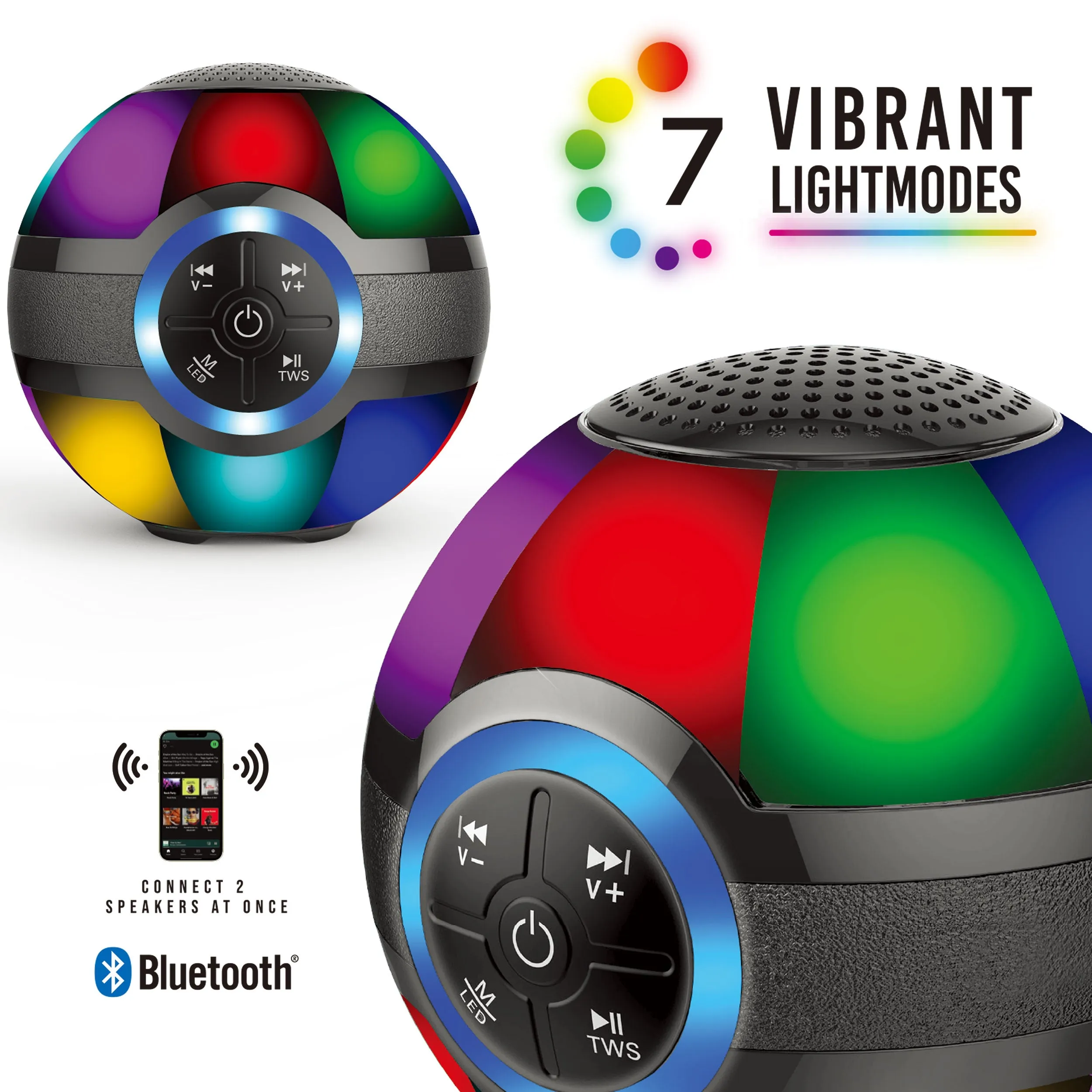 TOPTECH BRAZE-4 Portable 3" Bluetooth Speaker with 7-Color LED Lights & Powerful Sound