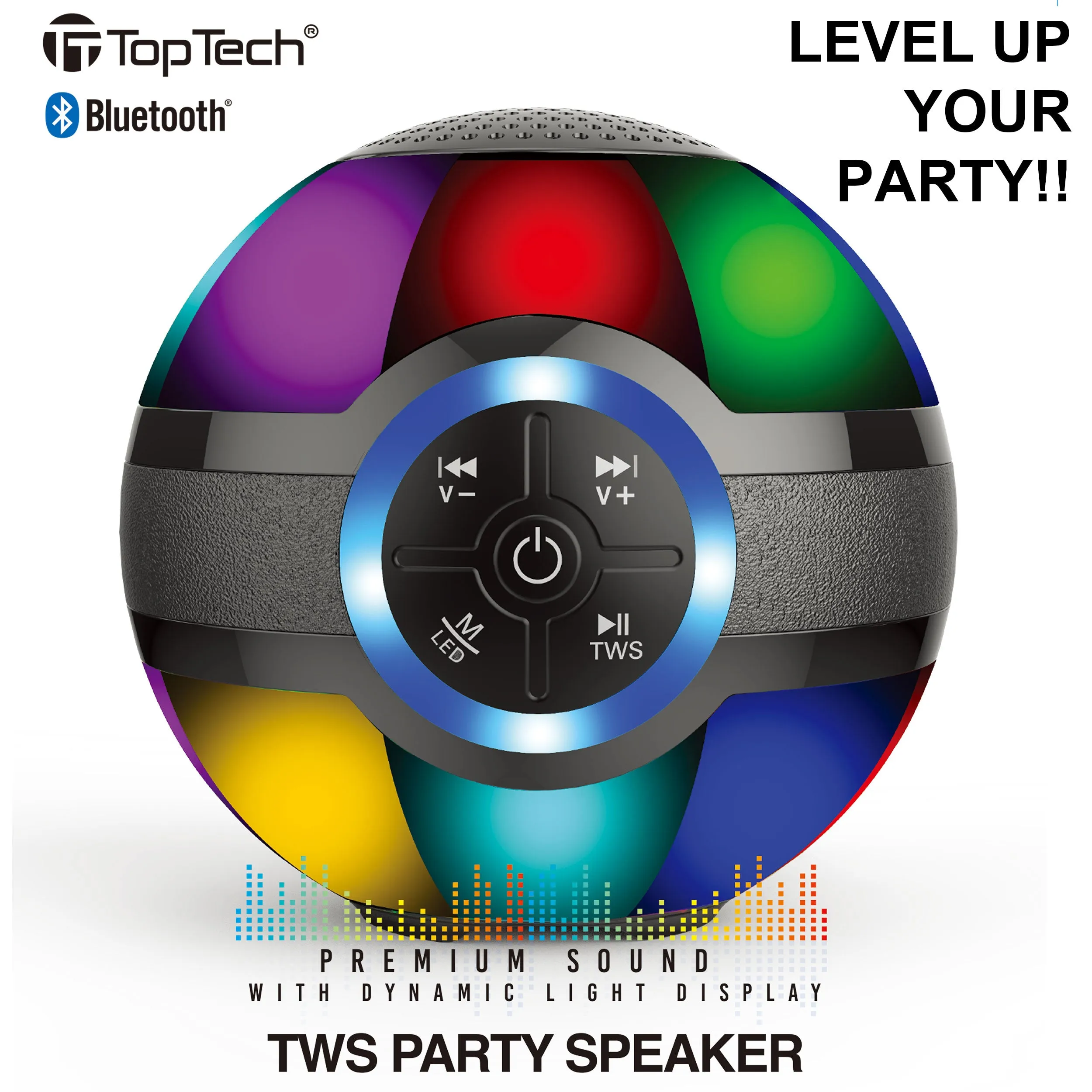 TOPTECH BRAZE-4 Portable 3" Bluetooth Speaker with 7-Color LED Lights & Powerful Sound