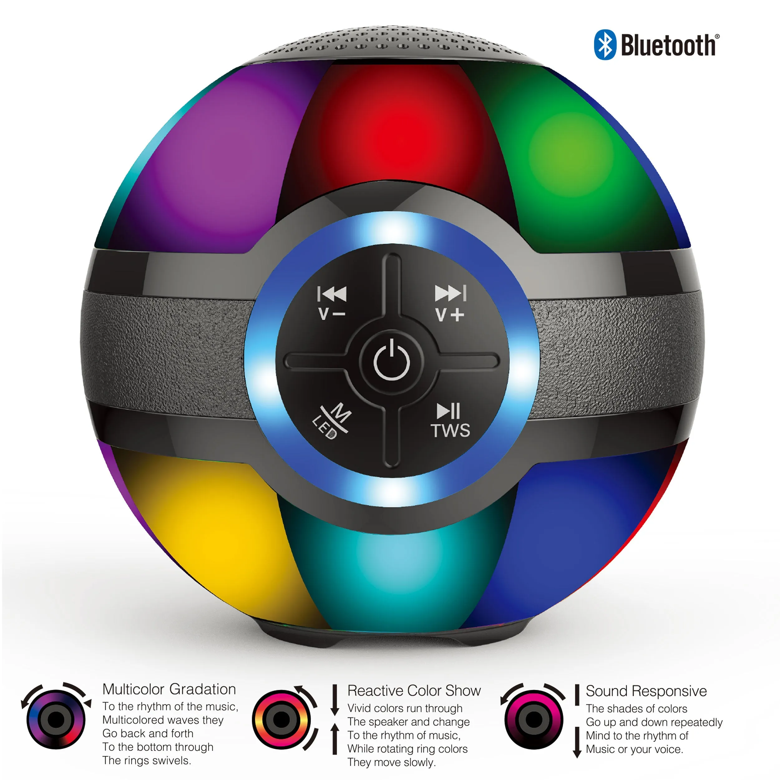 TOPTECH BRAZE-4 Portable 3" Bluetooth Speaker with 7-Color LED Lights & Powerful Sound