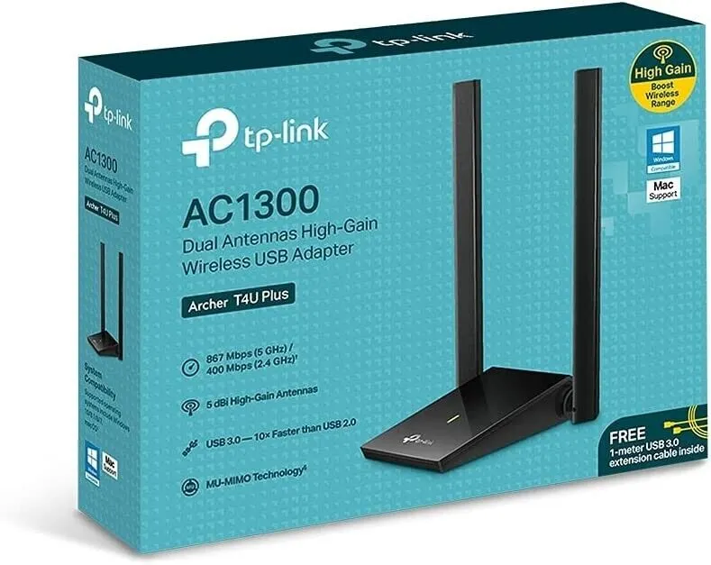 TP-Link Archer T4U Plus AC1300 Dual Antennas High-Gain Wireless USB Adapter