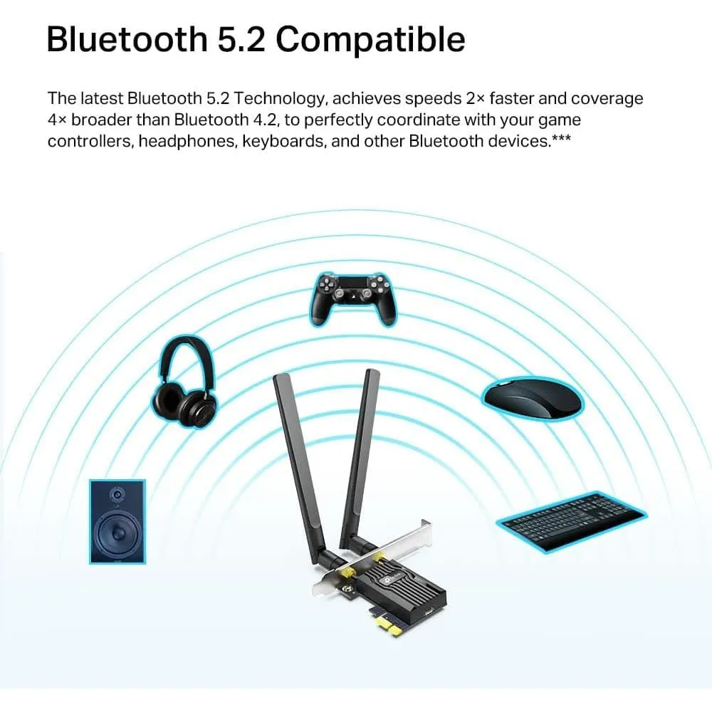 TP-Link AX1800 Wi-Fi 6 Dual Antennas High Gain Bluetooth 5.2 PCIe Adapter, Dual-Band, Low-Profile Bracket, MU-MIMO, Low- Latency Gaming, Supports Windows 10/11, Highly Secure WPA3 (Archer TX20E),Black