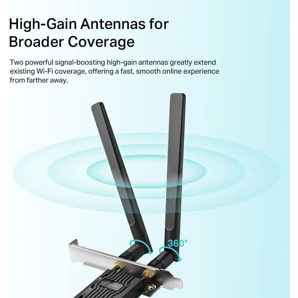 TP-Link AX1800 Wi-Fi 6 Dual Antennas High Gain Bluetooth 5.2 PCIe Adapter, Dual-Band, Low-Profile Bracket, MU-MIMO, Low- Latency Gaming, Supports Windows 10/11, Highly Secure WPA3 (Archer TX20E),Black